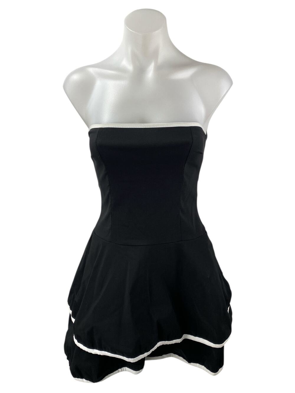 NEW PrettyLittleThing Black Strapless Sleeveless Ruffle Mini A-Line Tube Dress 0